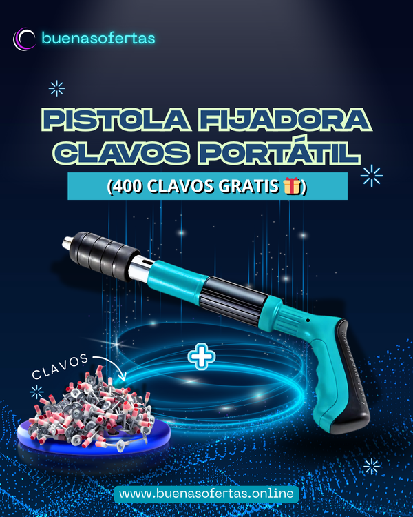 🔖 Pistola Fijadora Clavos Portátil (400 Clavos Gratis🎁)