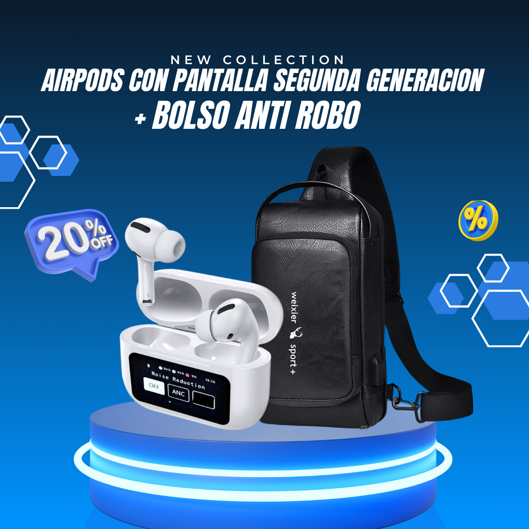 AIRPODS CON PANTALLA+BOLSO ANTIROBO